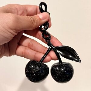 Black silver glitter cherries keychain